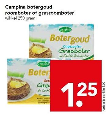 Aanbiedingen Campina botergoud roomboter of grasroomboter - Campina - Geldig van 13/12/2015 tot 19/12/2015 bij Deen Supermarkten