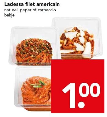Aanbiedingen Ladessa filet americain naturel, peper of carpaccio bakje - Ladessa - Geldig van 13/12/2015 tot 19/12/2015 bij Deen Supermarkten