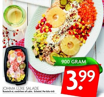 Aanbiedingen Johma luxe salade russisch ei, rundvlees of zalm - Johma - Geldig van 13/12/2015 tot 19/12/2015 bij Deka Markt