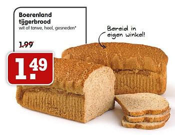 Aanbiedingen Boerenland tijgerbrood wit of tarwe, heel, gesneden - Boerenland - Geldig van 13/12/2015 tot 19/12/2015 bij Em-té