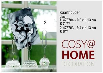 Aanbiedingen Kaarthouder glas - Cosy@Home Decoration - Geldig van 15/12/2015 tot 12/01/2016 bij Supra Bazar