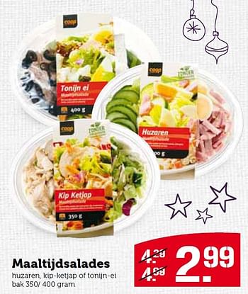 Aanbiedingen Maaltijdsalades huzaren, kip-ketjap of tonijn-ei - Huismerk - Coop - Geldig van 14/12/2015 tot 20/12/2015 bij Coop