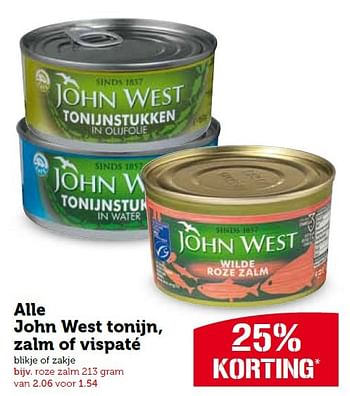 Aanbiedingen Alle john west tonijn, zalm of vispaté - John West - Geldig van 14/12/2015 tot 20/12/2015 bij Coop