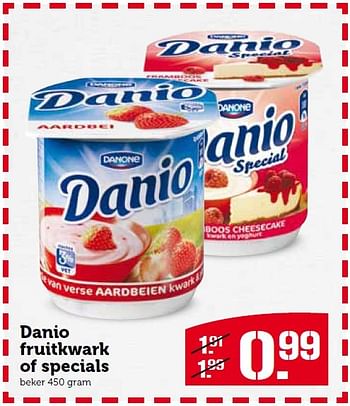 Aanbiedingen Danio fruitkwark of specials - Danone - Geldig van 14/12/2015 tot 20/12/2015 bij Coop