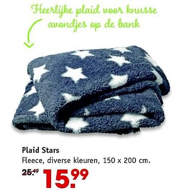 Aanbiedingen Plaid stars fleece, diverse kleuren - Huismerk - Intratuin - Geldig van 14/12/2015 tot 20/12/2015 bij Intratuin