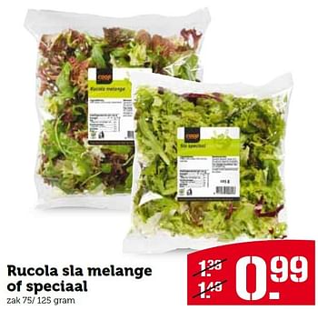 Aanbiedingen Rucola sla melange of speciaal - Huismerk - Coop - Geldig van 21/12/2015 tot 27/12/2015 bij Coop