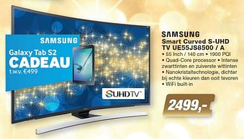 Aanbiedingen Samsung smart curved s-uhd tv ue55js8500 - a - Samsung - Geldig van 07/12/2015 tot 27/12/2015 bij ElectronicPartner