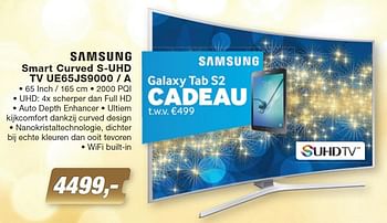 Aanbiedingen Samsung smart curved s-uhd tv ue65js9000 - a - Samsung - Geldig van 07/12/2015 tot 27/12/2015 bij ElectronicPartner