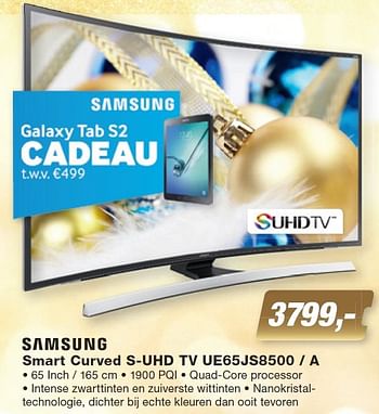 Aanbiedingen Samsung smart curved s-uhd tv ue65js8500 - a - Samsung - Geldig van 07/12/2015 tot 27/12/2015 bij ElectronicPartner