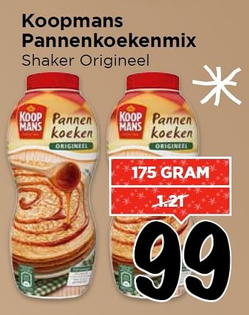 Aanbiedingen Koopmans pannenkoekenmix shaker origineel - Koopmans - Geldig van 20/12/2015 tot 27/12/2015 bij Vomar