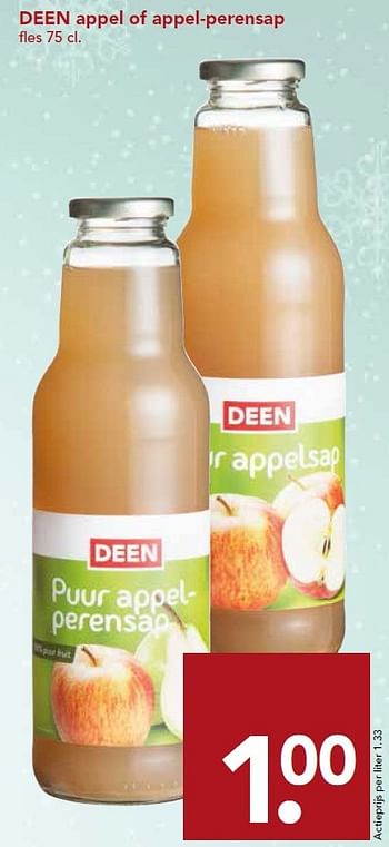 Aanbiedingen Deen appel of appel-perensap - Huismerk deen supermarkt - Geldig van 20/12/2015 tot 26/12/2015 bij Deen Supermarkten