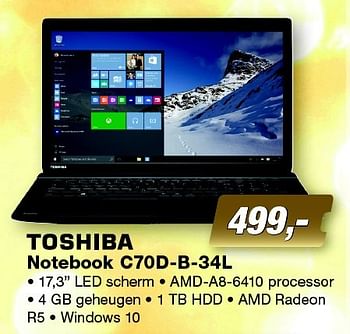 Aanbiedingen Toshiba notebook c70d-b-34l - Toshiba - Geldig van 14/12/2015 tot 27/12/2015 bij ElectronicPartner