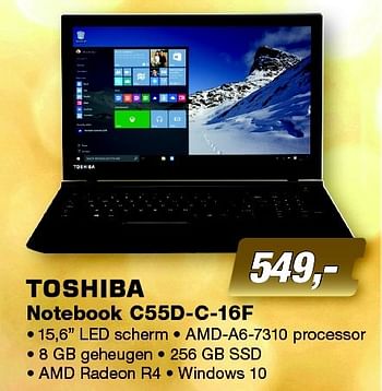 Aanbiedingen Toshiba notebook c55d-c-16f - Toshiba - Geldig van 14/12/2015 tot 27/12/2015 bij ElectronicPartner