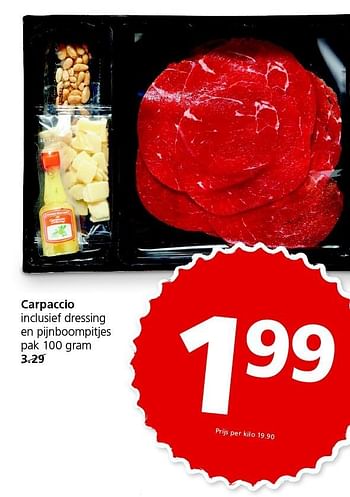 Aanbiedingen Carpaccio inclusief dressing en pijnboompitjes - Huismerk - Jan Linders - Geldig van 21/12/2015 tot 27/12/2015 bij Jan Linders