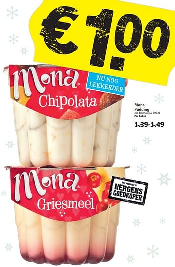 Aanbiedingen Mona pudding - Mona - Geldig van 20/12/2015 tot 26/12/2015 bij Plus