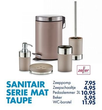 Aanbiedingen Sanitair serie mat taupe zeepschaaltje - Zeller Present - Geldig van 28/12/2015 tot 17/01/2016 bij Multi Bazar