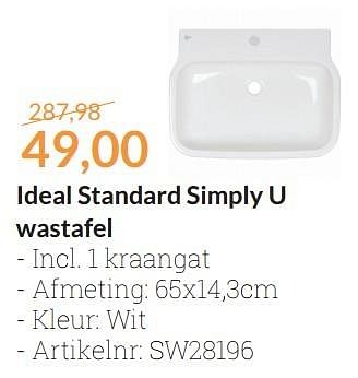 Aanbiedingen Ideal standard simply u wastafel - Ideal Standard - Geldig van 01/01/2016 tot 31/01/2016 bij Sanitairwinkel