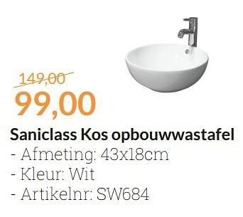 Aanbiedingen Saniclass kos opbouwwastafel - Saniclass - Geldig van 01/01/2016 tot 31/01/2016 bij Sanitairwinkel