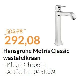 Aanbiedingen Hansgrohe metris classic wastafelkraan - Hansgrohe - Geldig van 01/01/2016 tot 31/01/2016 bij Sanitairwinkel