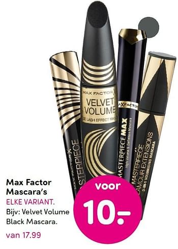 Aanbiedingen Velvet volume black mascara - Max Factor - Geldig van 14/12/2015 tot 27/12/2015 bij da
