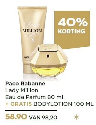 Aanbiedingen Paco rabanne lady million eau de parfum - Paco Rabanne - Geldig van 14/12/2015 tot 27/12/2015 bij Ici Paris XL
