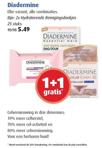 Aanbiedingen Diadermine 2x hydraterende reinigingsdoekjes - Diadermine - Geldig van 14/12/2015 tot 27/12/2015 bij Uw eigen drogist