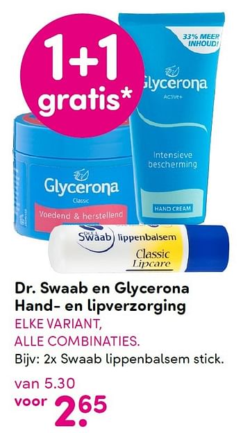 Aanbiedingen Dr. swaab en glycerona hand en lipverzorging - Glycerona - Geldig van 14/12/2015 tot 27/12/2015 bij da
