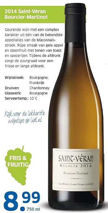 Aanbiedingen 2014 saint-véran bourcier-martinot - Witte wijnen - Geldig van 21/12/2015 tot 27/12/2015 bij Lidl