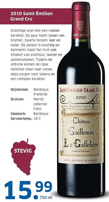 Aanbiedingen 2010 saint-émilion grand cru - Rode wijnen - Geldig van 21/12/2015 tot 27/12/2015 bij Lidl