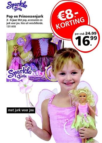 Aanbiedingen Pop en prinsessenjurk - Sparkle Girlz - Geldig van 19/12/2015 tot 31/12/2015 bij Intertoys
