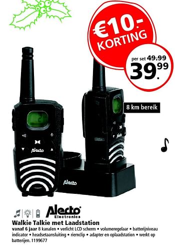 Aanbiedingen Alecto walkie talkie met laadstation - Alecto - Geldig van 19/12/2015 tot 31/12/2015 bij Intertoys