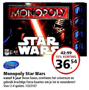 Aanbiedingen Monopoly star wars - Hasbro - Geldig van 19/12/2015 tot 31/12/2015 bij Intertoys