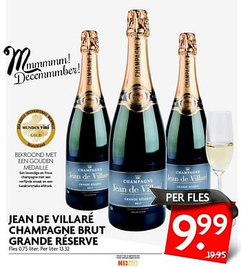 Aanbiedingen Jean de villaré champagne brut grande réserve - Champagne - Geldig van 27/12/2015 tot 02/01/2016 bij Deka Markt