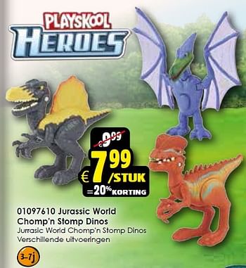 Aanbiedingen Playskool jurassic world chomp`n stomp dinos - Playskool - Geldig van 02/01/2016 tot 17/01/2016 bij ToyChamp