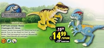 Aanbiedingen Jurassic world chompers sfx dinos - Jurassic World - Geldig van 02/01/2016 tot 17/01/2016 bij ToyChamp