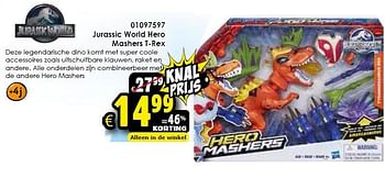 Aanbiedingen Jurassic world hero mashers t-rex - Jurassic World - Geldig van 02/01/2016 tot 17/01/2016 bij ToyChamp