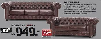 Aanbiedingen 3+2 edinburgh de gecapitonneerde rug zorgt - Huismerk - Seats and Sofas - Geldig van 28/12/2015 tot 02/01/2016 bij Seats and Sofas