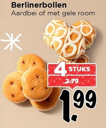 Aanbiedingen Berlinerbollen aardbei of met gele room - Huismerk Vomar - Geldig van 28/12/2015 tot 02/01/2016 bij Vomar