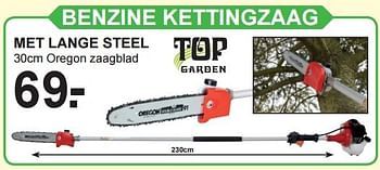 Aanbiedingen Top garden benzine kettingzaag met lange steel - Top Garden - Geldig van 04/01/2016 tot 24/01/2016 bij Van Cranenbroek