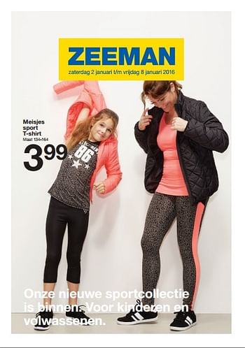 Aanbiedingen Meisjes sport t-shirt - Huismerk - Zeeman  - Geldig van 01/01/2016 tot 08/01/2016 bij Zeeman