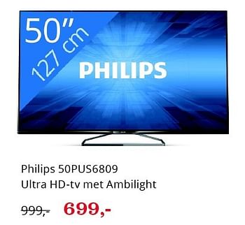 Aanbiedingen Philips 50pus6809 ultra hd-tv met ambilight - Philips - Geldig van 01/01/2016 tot 31/01/2016 bij Bol