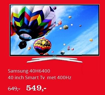 Aanbiedingen Samsung 40h6400 40 inch smart tv met 400hz - Samsung - Geldig van 01/01/2016 tot 31/01/2016 bij Bol