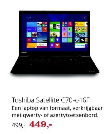 Aanbiedingen Toshiba satellite c70-c-16f een laptop van formaat - Toshiba - Geldig van 01/01/2016 tot 31/01/2016 bij Bol