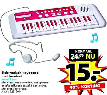 Aanbiedingen Elektronisch keyboard met headset - Huismerk - Bart Smit - Geldig van 26/12/2015 tot 10/01/2016 bij Bart Smit