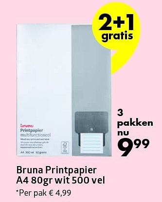 Aanbiedingen Bruna printpapier a4 80gr wit 500 vel - Huismerk-Bruna - Geldig van 28/12/2015 tot 10/01/2016 bij Bruna