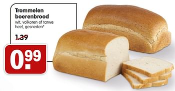 Aanbiedingen Trommelen boerenbrood wit, volkoren of tarwe heel, gesneden - Trommelen - Geldig van 03/01/2016 tot 09/01/2016 bij Em-té
