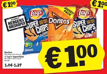 Aanbiedingen Doritos of lay`s superchips - Doritos - Geldig van 03/01/2016 tot 09/01/2016 bij Plus