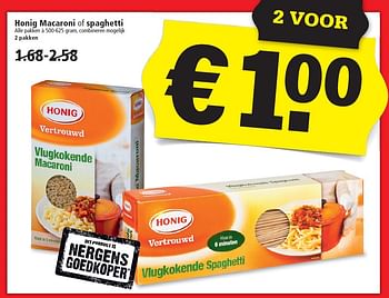 Aanbiedingen Honig macaroni of spaghetti - Honig - Geldig van 03/01/2016 tot 09/01/2016 bij Plus
