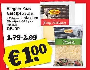 Aanbiedingen Vergeer kaas geraspt of plakken - Vergeer  - Geldig van 03/01/2016 tot 09/01/2016 bij Plus