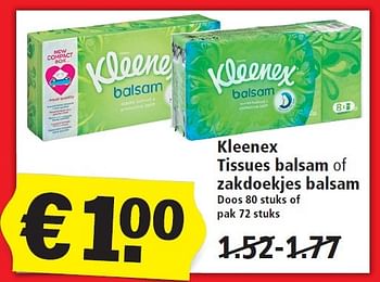 Aanbiedingen Kleenex tissues balsam of zakdoekjes balsam - Kleenex - Geldig van 03/01/2016 tot 09/01/2016 bij Plus